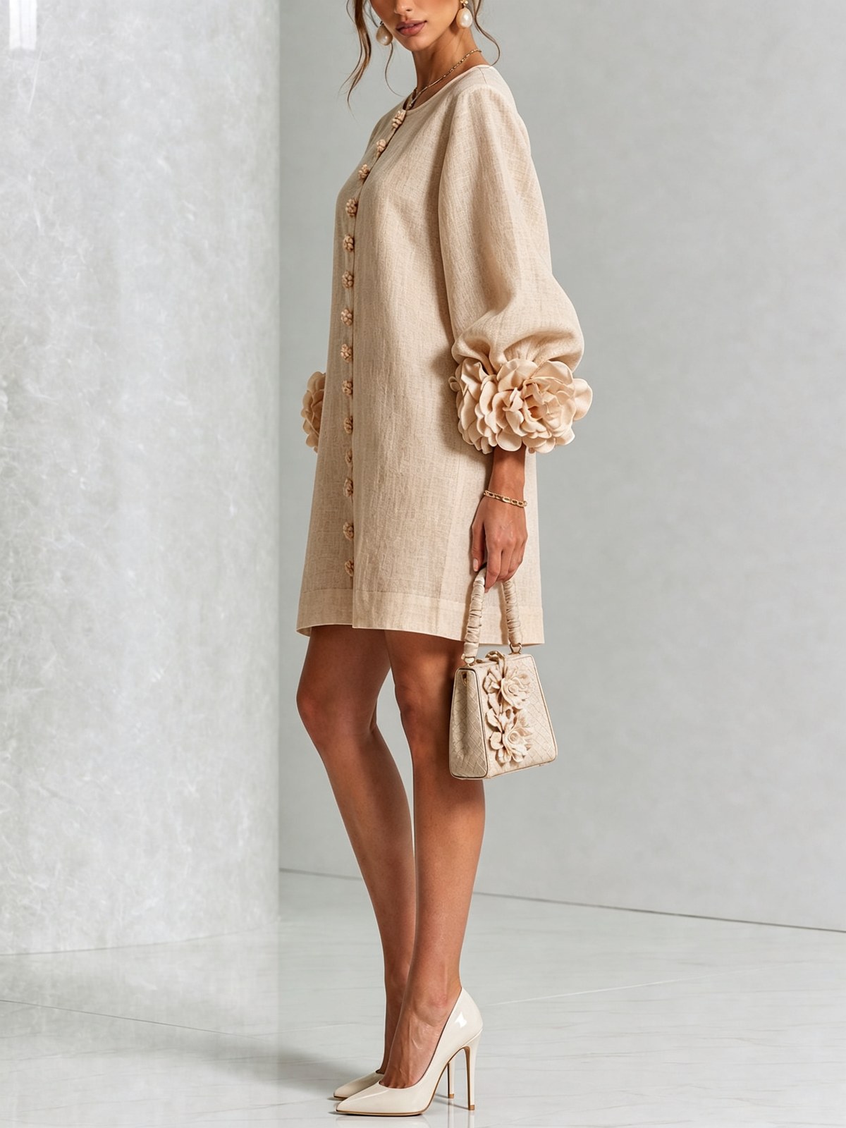Rosalie | Vestido Mini con Botones - Beige