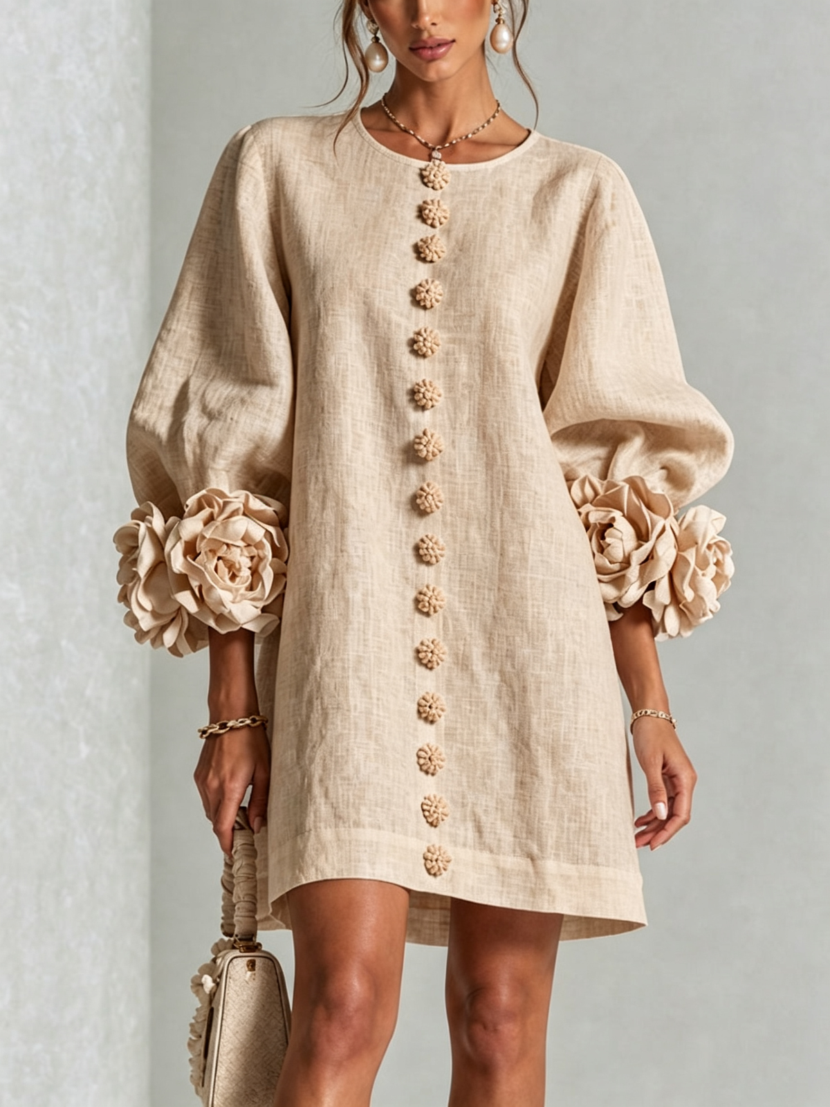 Rosalie | Vestido Mini con Botones - Beige