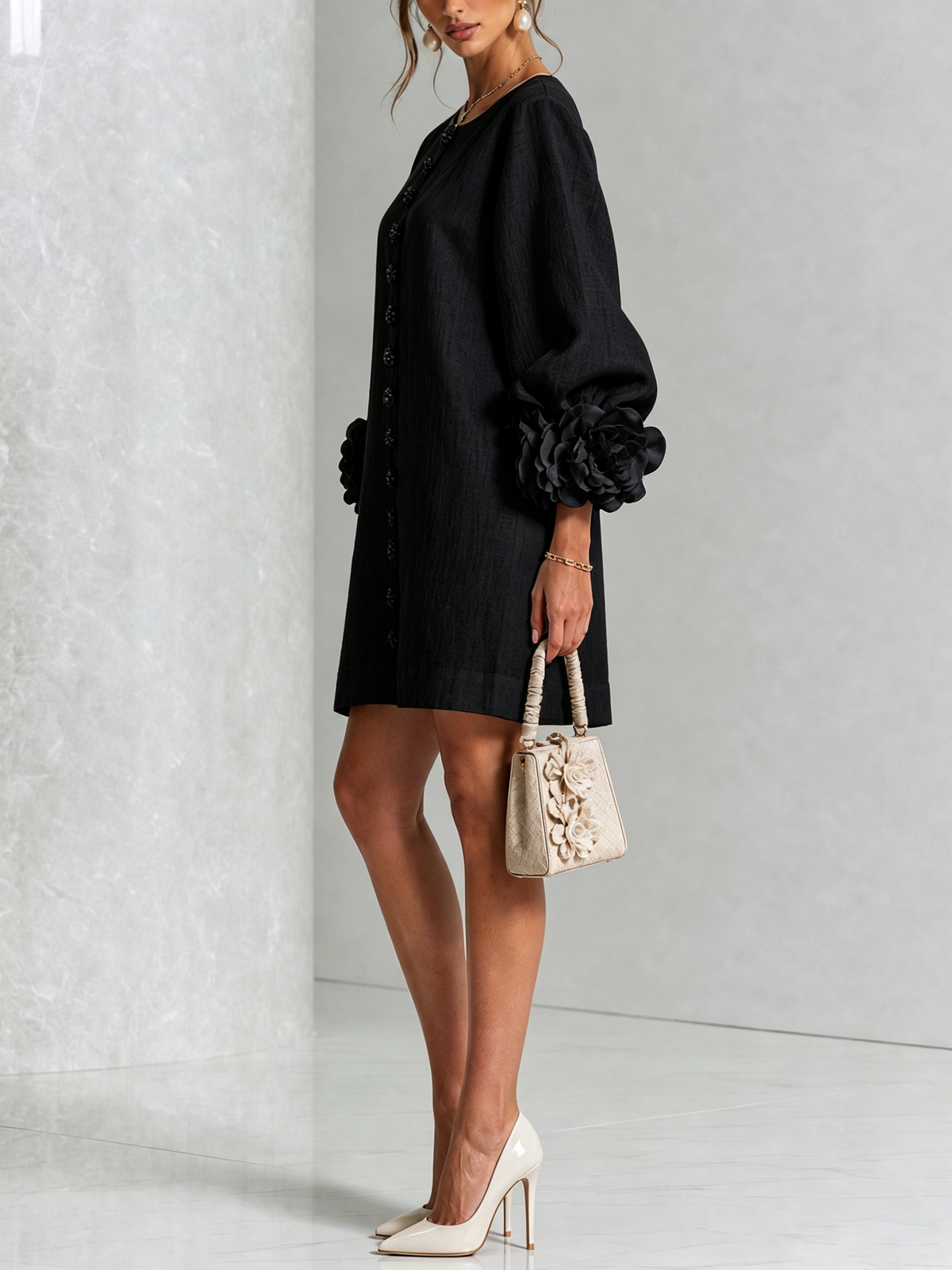 Rosalie | Vestido Mini con Botones - Black