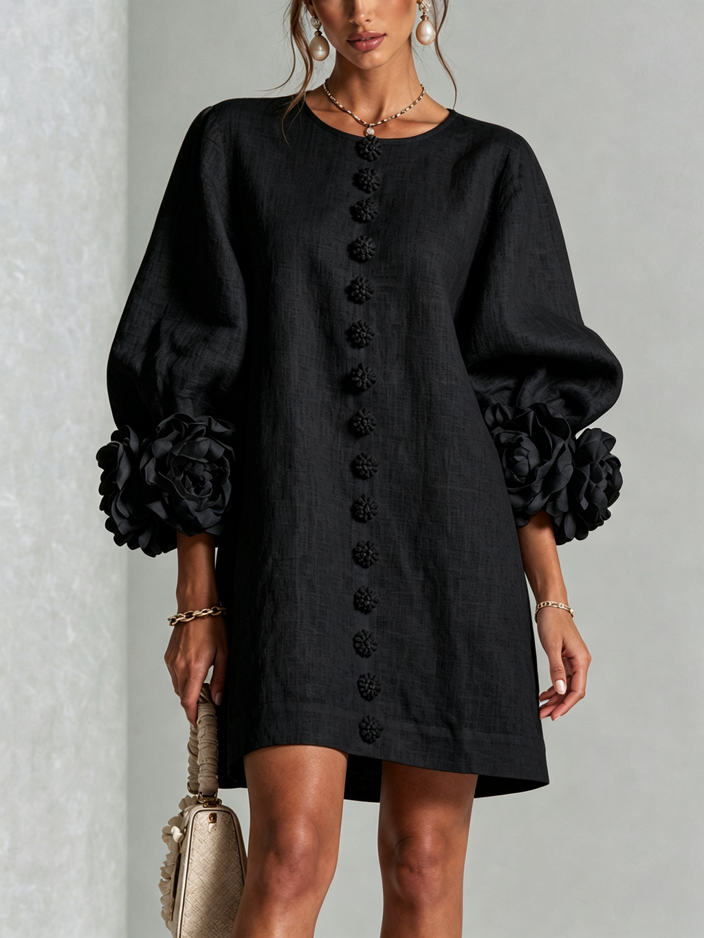 Rosalie | Vestido Mini con Botones - Negro