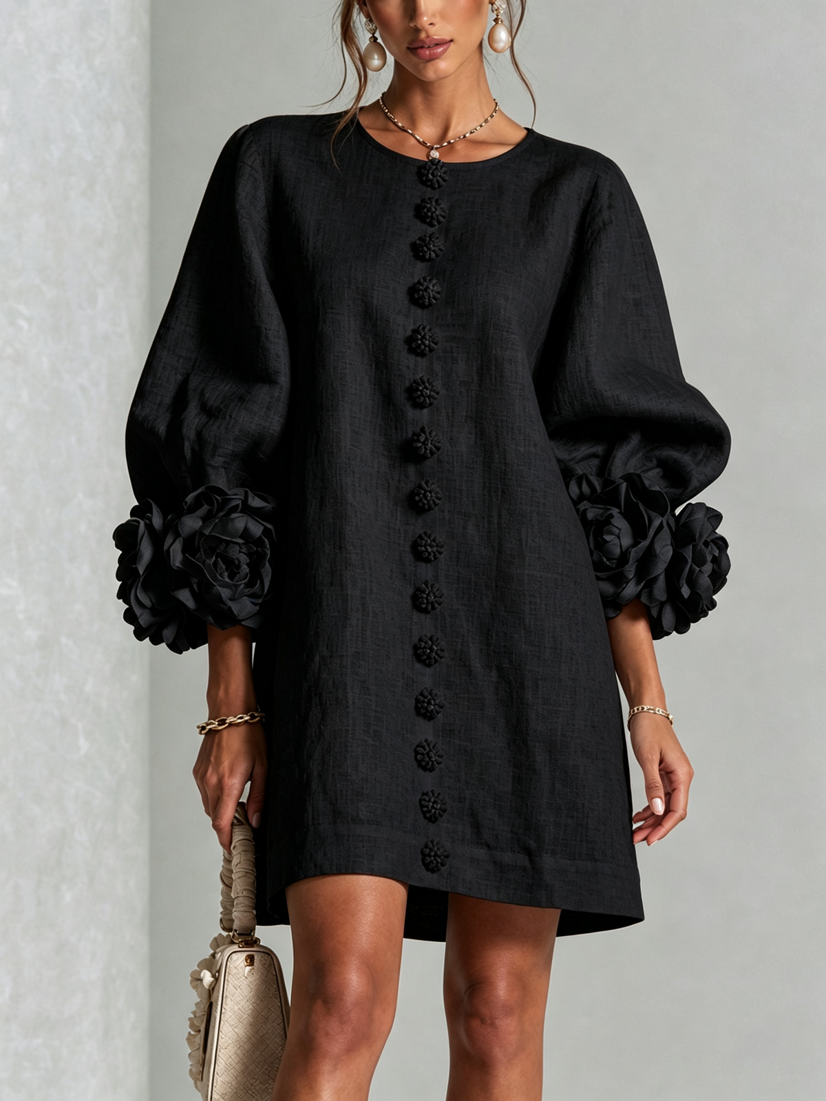Rosalie | Vestido Mini con Botones - Negro