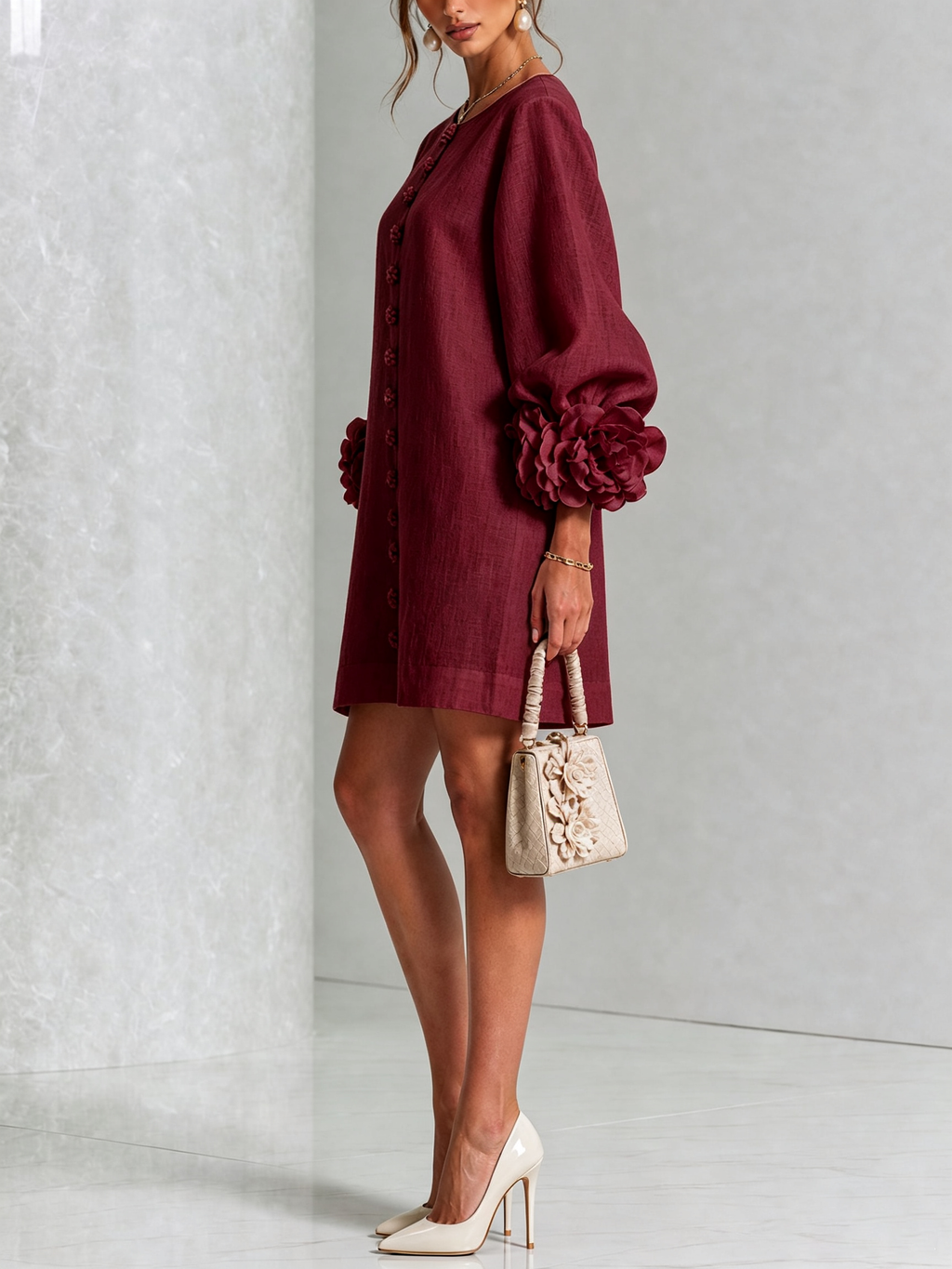 Rosalie | Vestido Mini con Botones - Burgundy