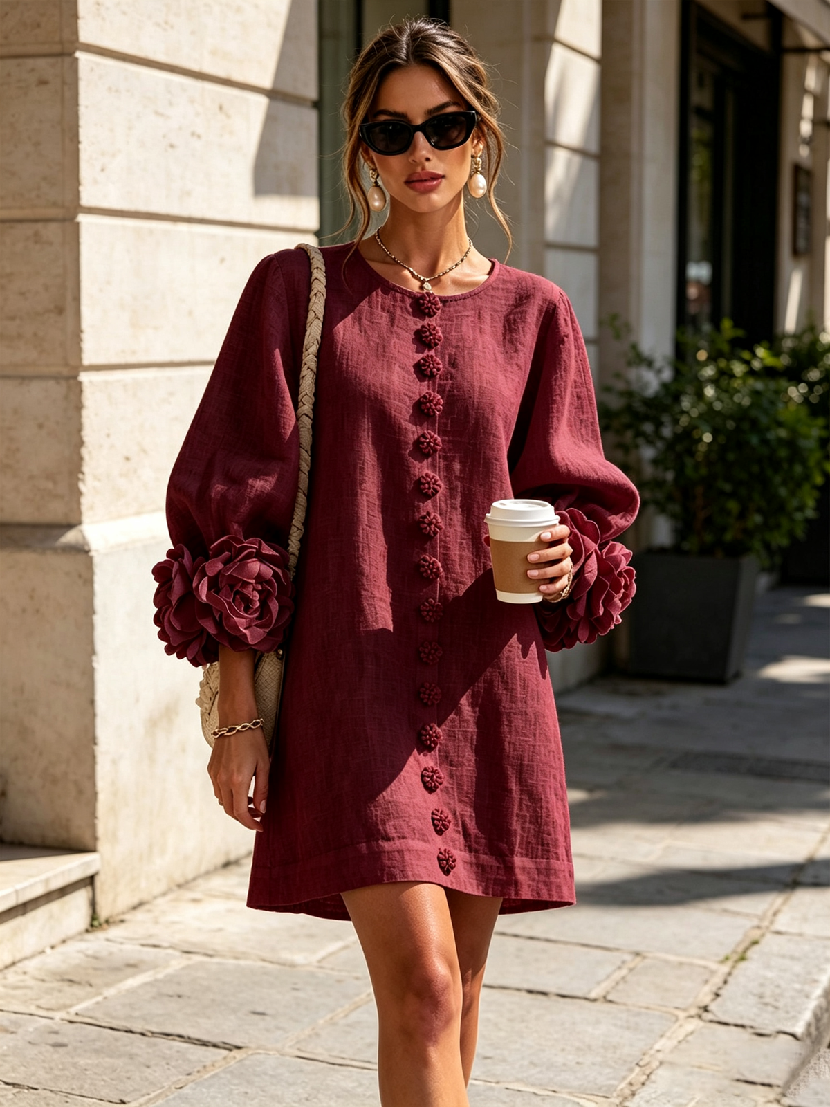 Rosalie | Vestido Mini con Botones - Burgundy
