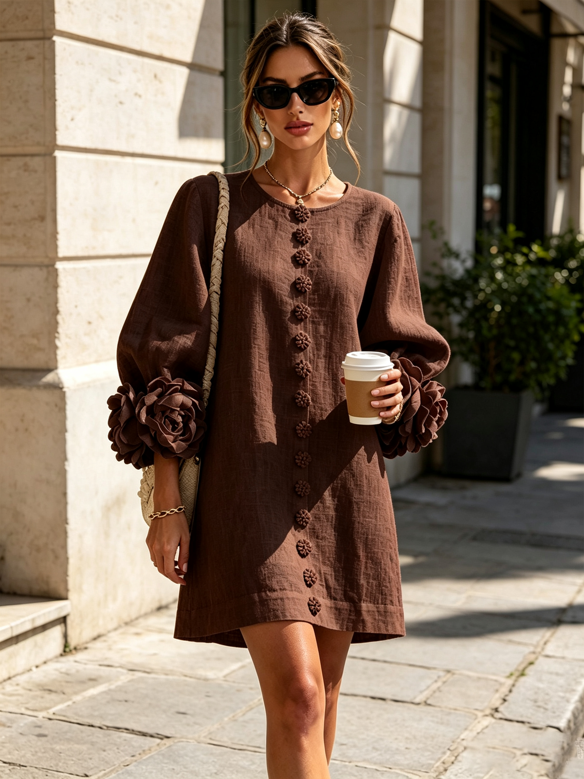 Rosalie | Vestido Mini con Botones - Brown
