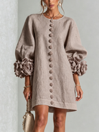 Rosalie | Vestido Mini con Botones - Marrón Claro