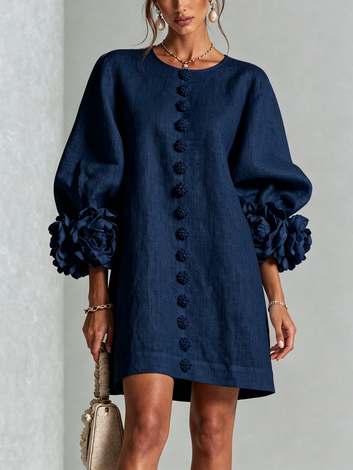Rosalie | Vestido Mini con Botones - Azul Marino