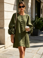 Rosalie | Vestido Mini con Botones - Olive