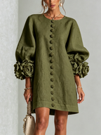 Rosalie | Vestido Mini con Botones - Oliva