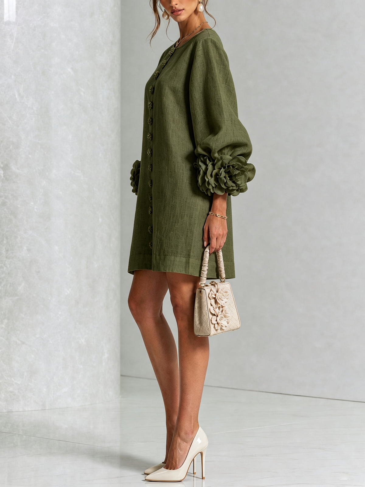 Rosalie | Vestido Mini con Botones - Olive