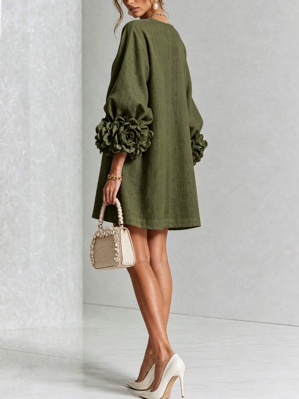 Rosalie | Vestido Mini con Botones - Olive