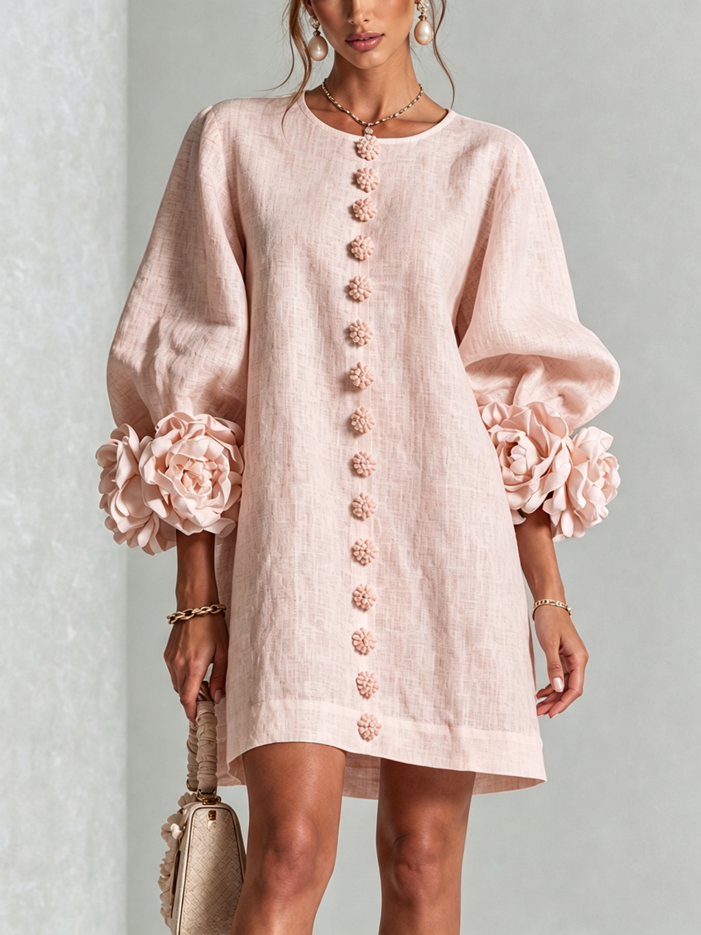 Rosalie | Vestido Mini con Botones - Rosa