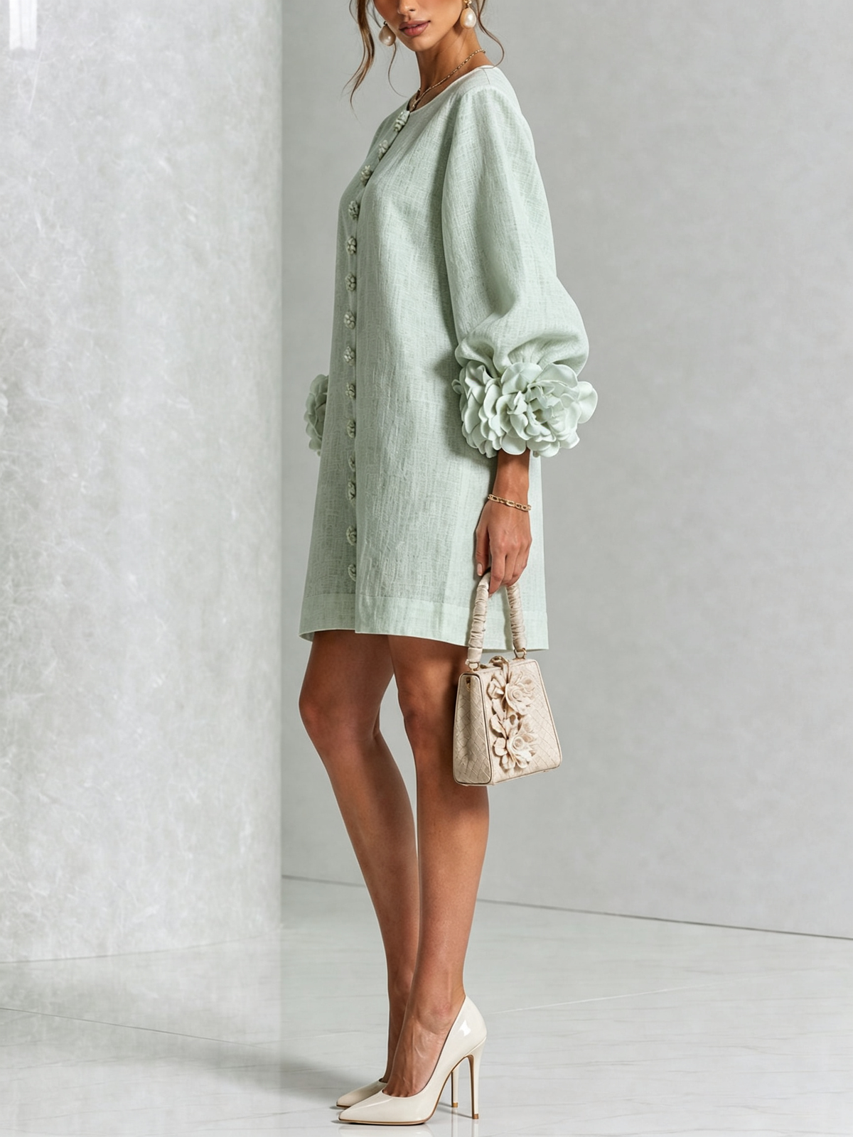 Rosalie | Vestido Mini con Botones - Light Green