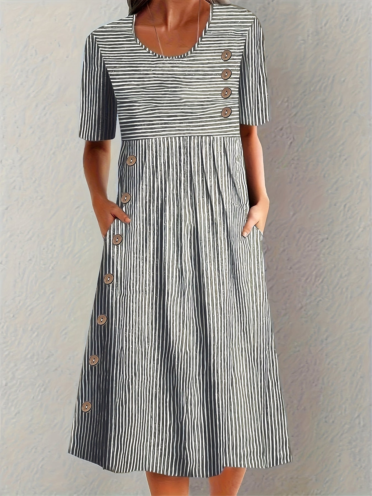 Sofia | Vestido de Verano de Rayas - Negro