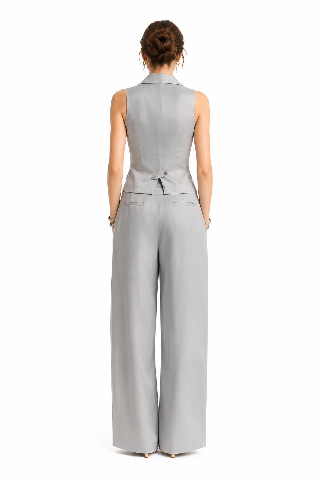 CONJUNTO DE DOS PIEZAS PARA MUJER CON CUELLO EN V Y BOTONES