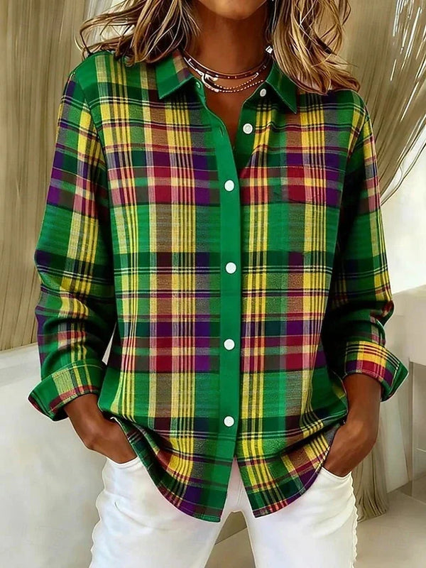 Blusa Violeta Cortés de Cuadros Escoceses Vintage Verde