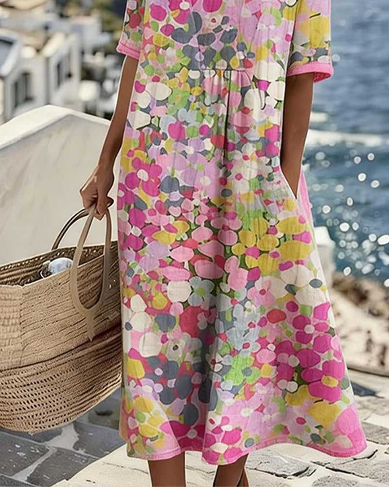 Vestido Violeta Cortés con Estampado Floral Ligero de Verano