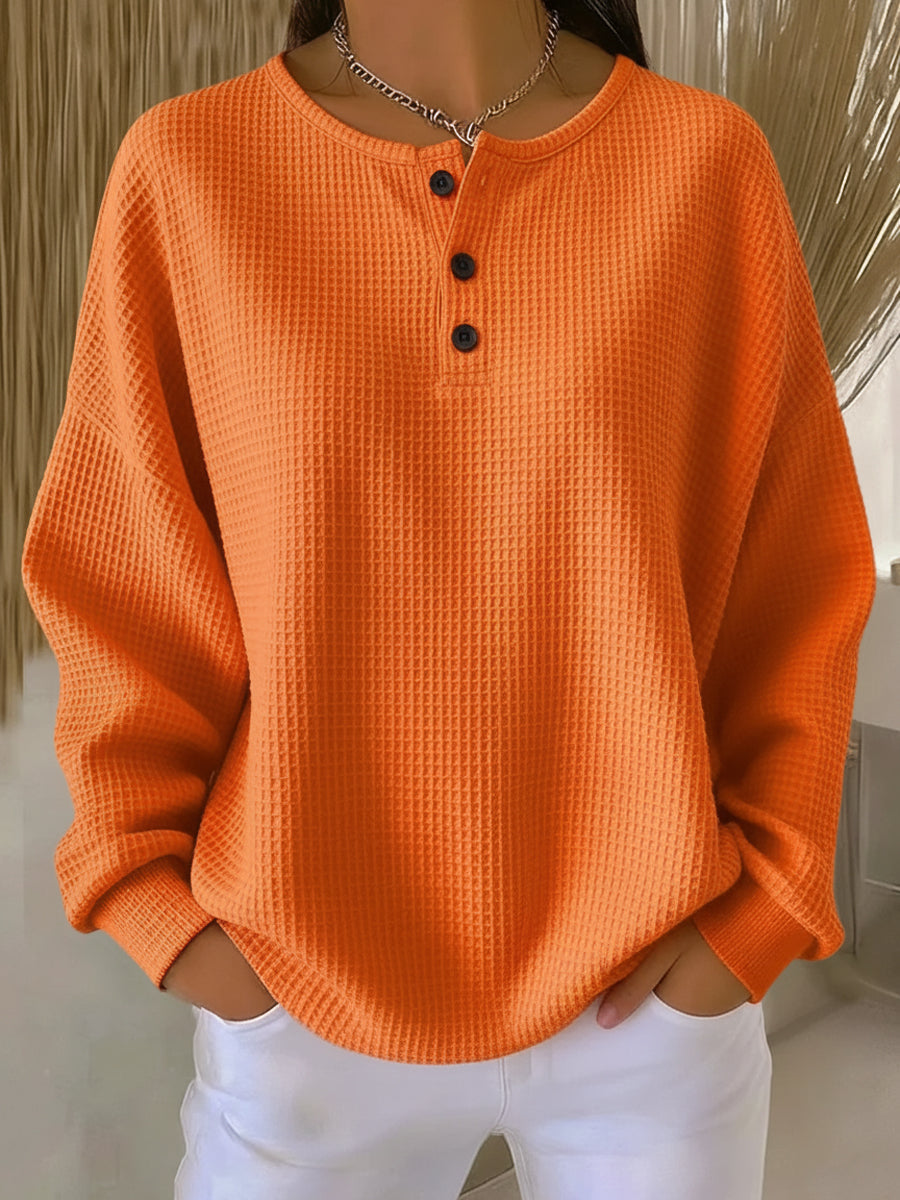 Mirabel | Sudadera Henley de Punto Gofre - Naranja