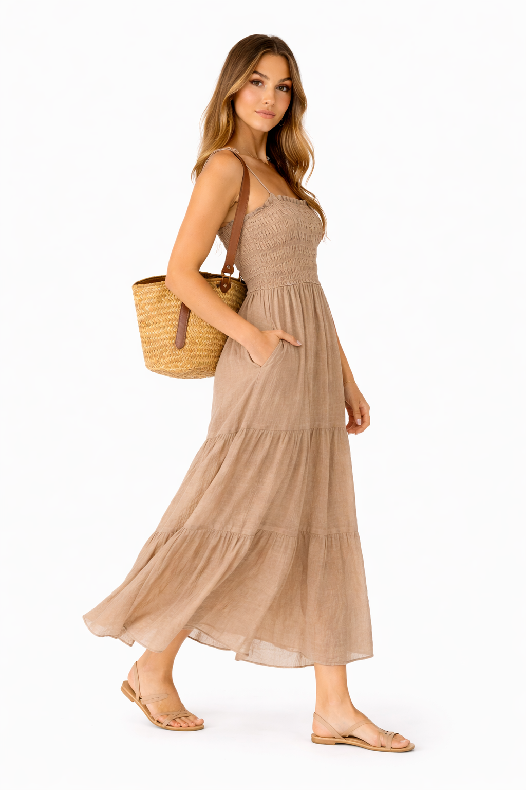 VESTIDO LARGO DE ALGODÓN I BEIGE