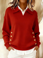Vynette | Jersey de Cuello en V con Solapa - Rojo
