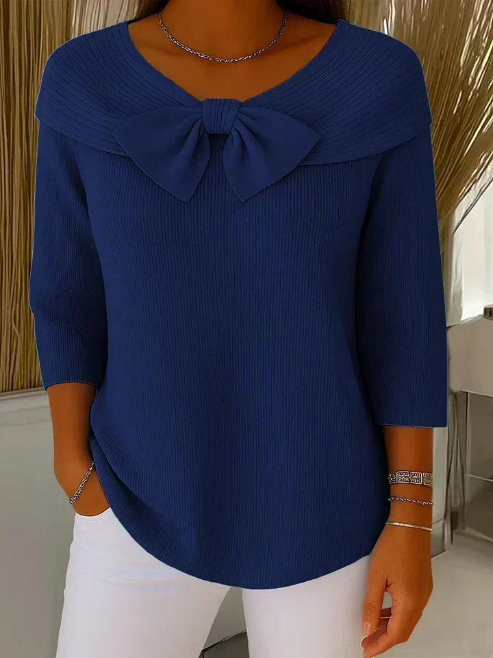 Tivella | Jersey con Lazo y Cuello Redondo - Azul Oscuro