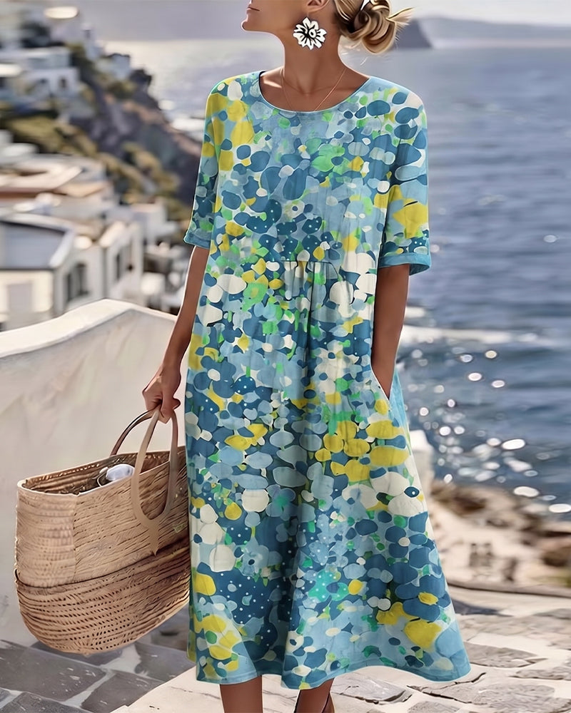 Vestido Violeta Cortés con Estampado Floral Ligero de Verano