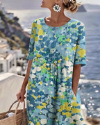 Vestido Violeta Cortés con Estampado Floral Ligero de Verano