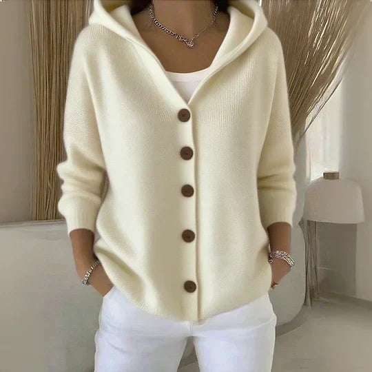 Darienne | Cárdigan de Punto con Capucha y Botones - Beige