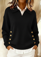 Vynette | Jersey de Cuello en V con Solapa - Negro