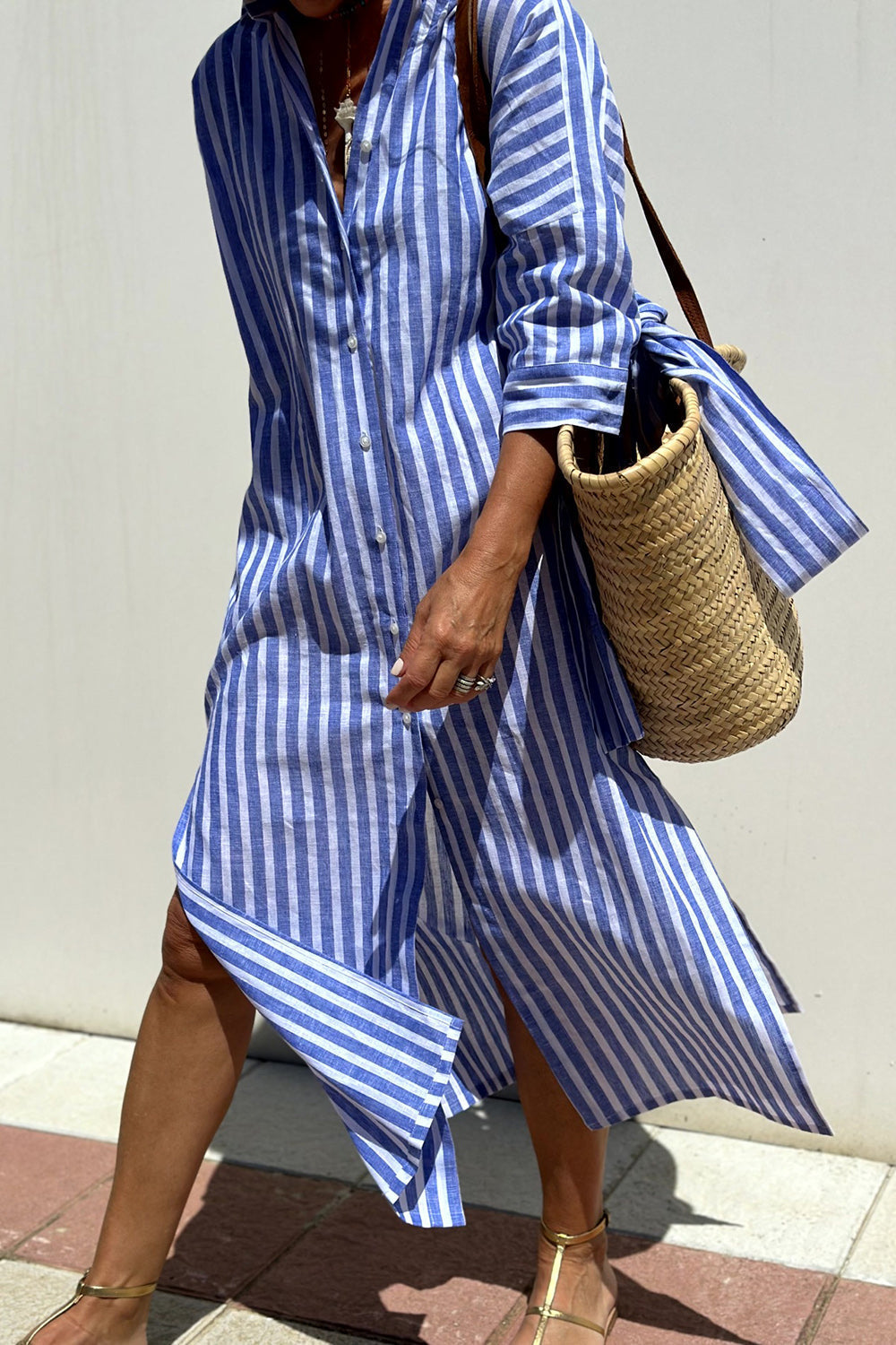 Sophia | Vestido Camisero de Rayas con Comodidad Elegante - Azul