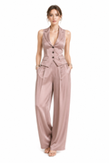 CONJUNTO DE DOS PIEZAS PARA MUJER CON CUELLO EN V Y BOTONES