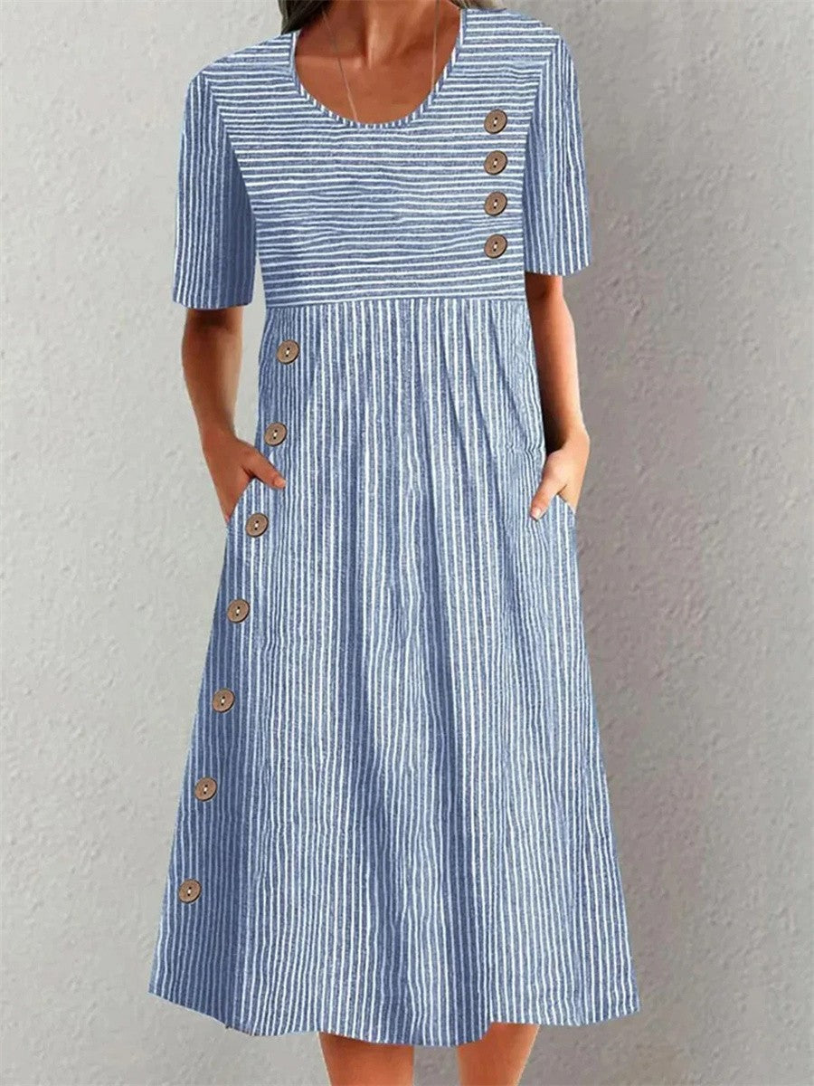 Sofia | Vestido de Verano de Rayas - Azul