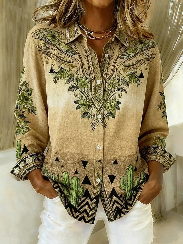 Blusa Violeta Cortés con Estampado Floral Estilo Western Verde