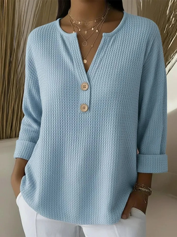 Lucinda | Top Henley con Botones - Azul Cielo