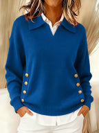 Vynette | Jersey de Cuello en V con Solapa - Azul