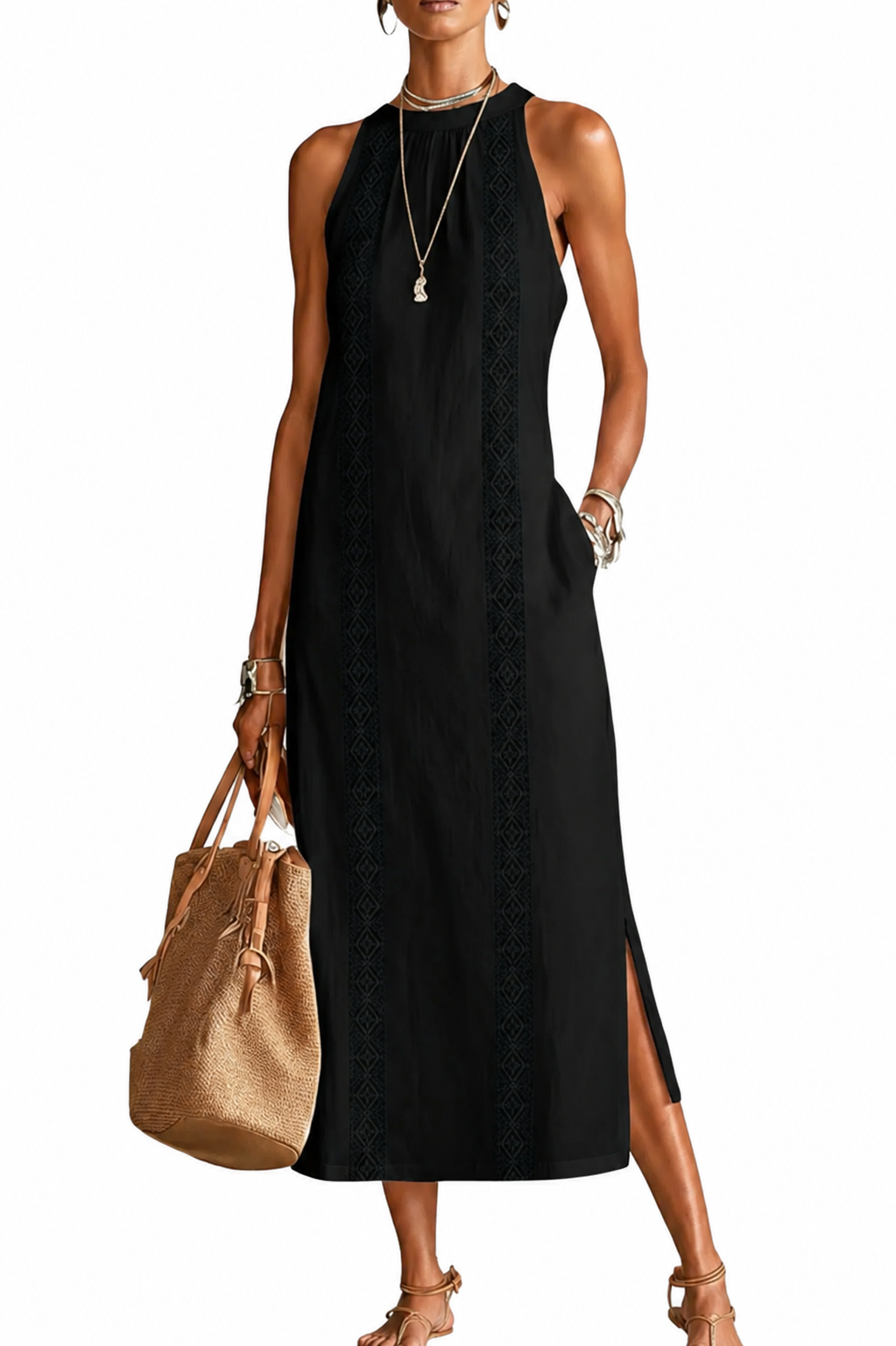 JIMENA | VESTIDO MID RELAJADO CON CUELLO MANDARÍN BORDADO