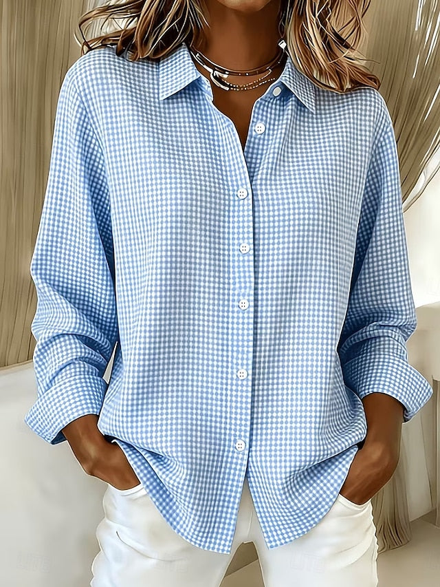 Blusa Violeta Cortés de Cuadros Vichy Azul Cielo