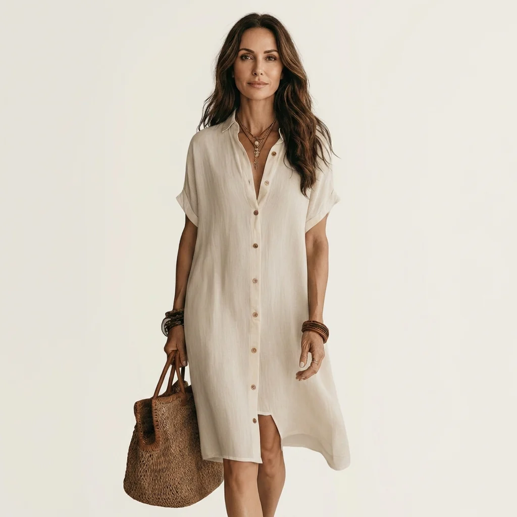 Nidalie | Vestido camisero midi con puños enrollados