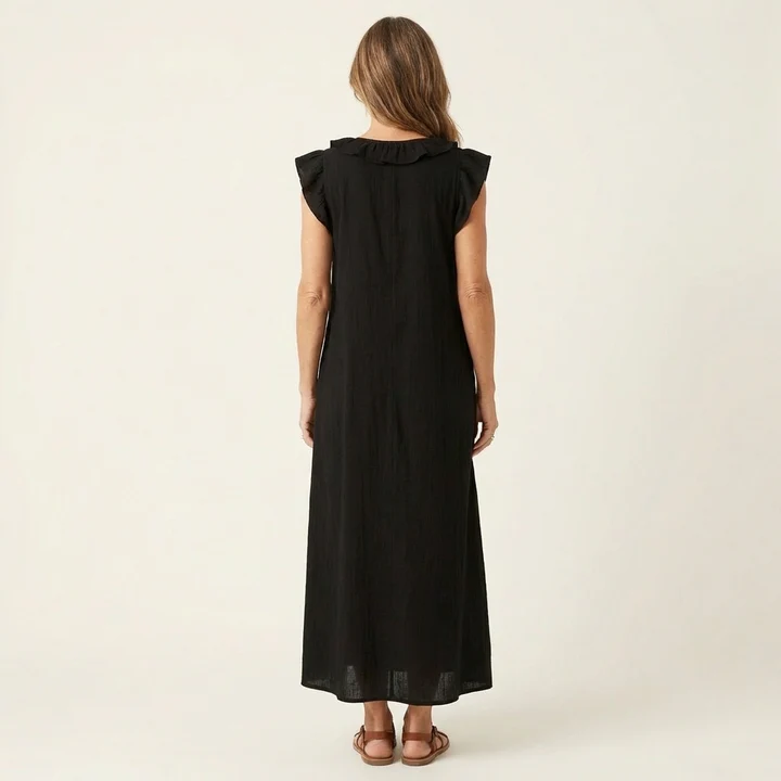 Joseta | Vestido largo con cuello en V y volantes