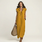 Joseta | Vestido largo con cuello en V y volantes