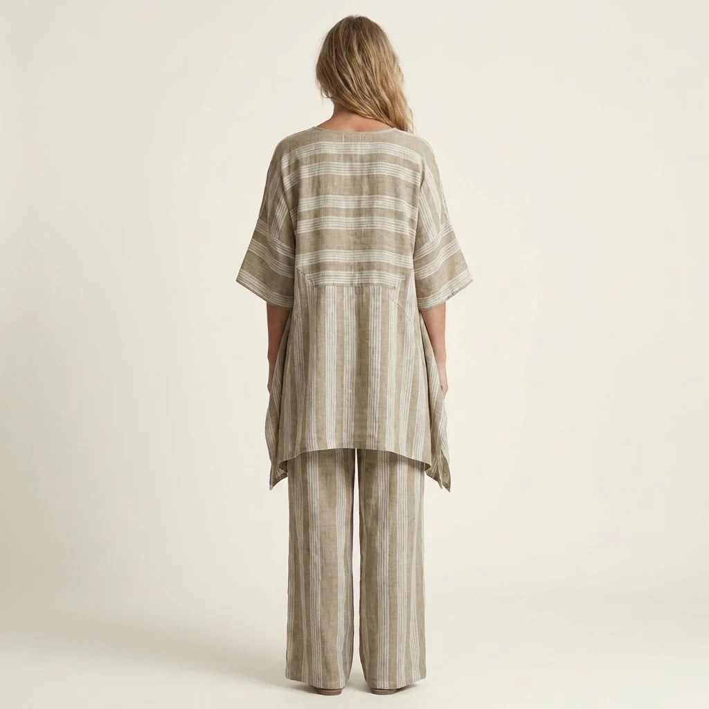 Kiara | Conjunto de dos piezas de algodón y lino a rayas Precio regular