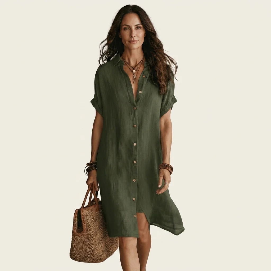 Nidalie | Vestido camisero midi con puños enrollados
