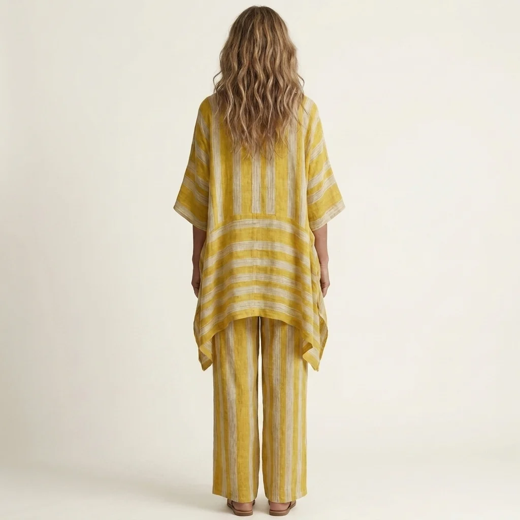 Kiara | Conjunto de dos piezas de algodón y lino a rayas Precio regular