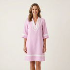 Sanina | Vestido recto de algodón con escote en V y rayas en contraste