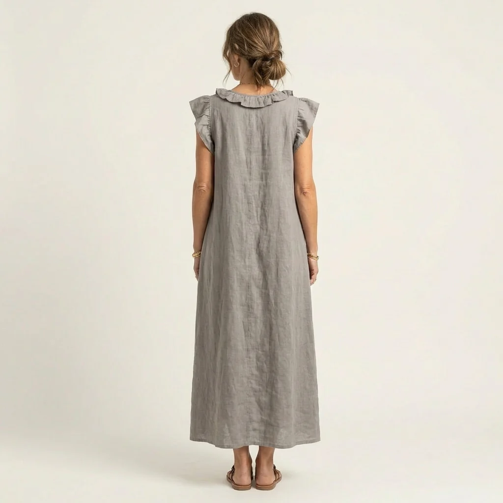 Joseta | Vestido largo con cuello en V y volantes