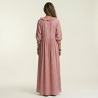 Yosetta | Vestido largo de manga farol con cuello en V y volantes, estampado de rayas