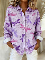 Blusa Violeta Cortés con Estampado de Mariposas Rosa Empolvado