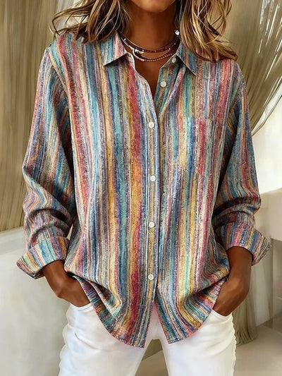 Blusa Violeta Cortés con Rayas Multicolor Estilo Vintage Multicolor