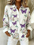 Blusa Violeta Cortés con Estampado de Mariposas Blanco