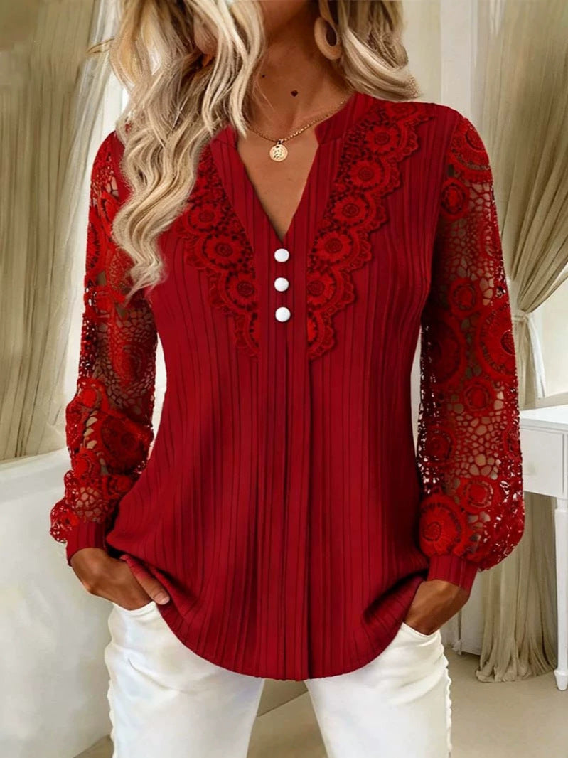 Vanesa | Blusa Romántica de Encaje con Botones y Mangas de Crochet