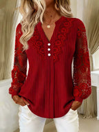 Vanesa | Blusa Romántica de Encaje con Botones y Mangas de Crochet